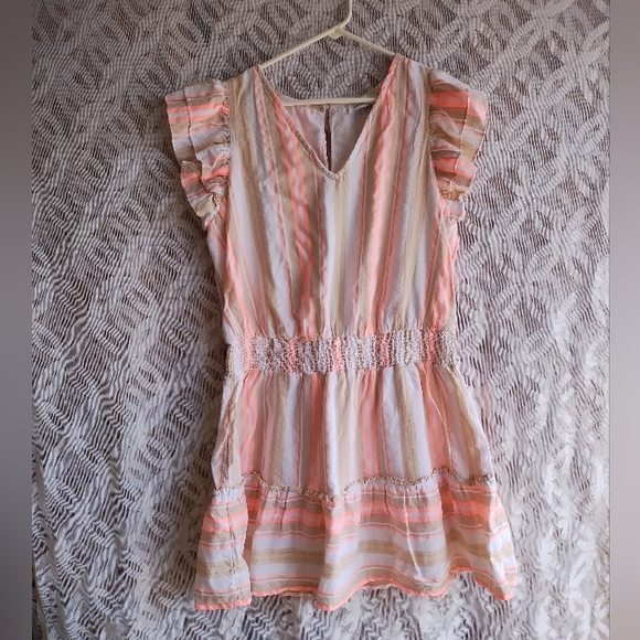 Vineyard vines dress large pink tan striped shirt sleeves cotton - Picture 11 of 11